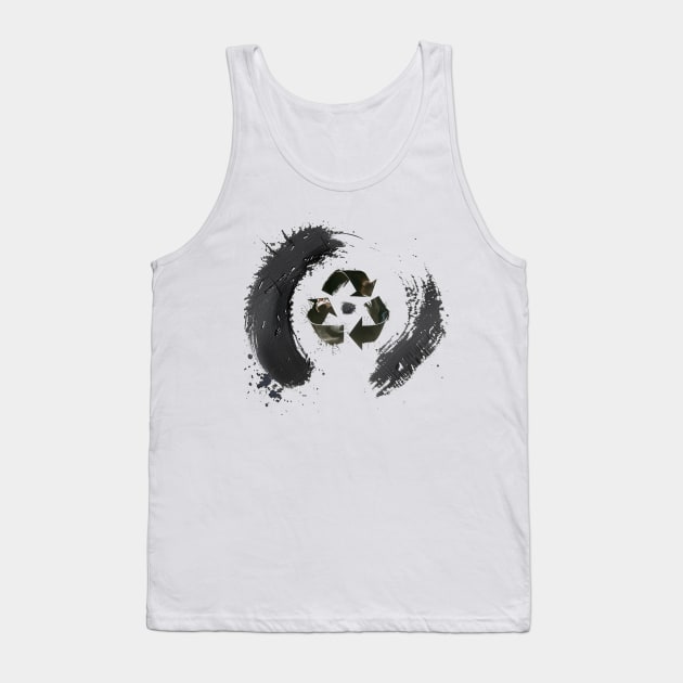 Earth Day: The Recycle Logo in the center of a Japanese Sumi Brush Enso (eternal circle) Tank Top by Puff Sumo